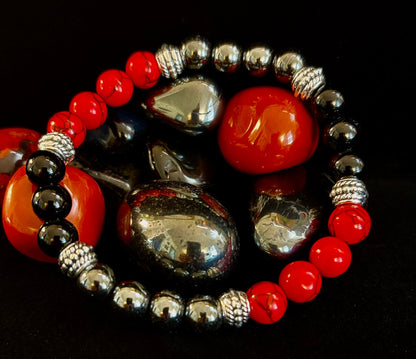 🖤❤️ Natural Stone Beaded Bracelet – 8mm Retro Unisex Design for Large Wrists