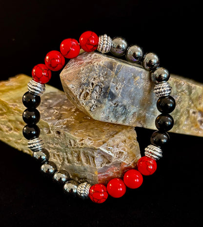 🖤❤️ Natural Stone Beaded Bracelet – 8mm Retro Unisex Design for Large Wrists