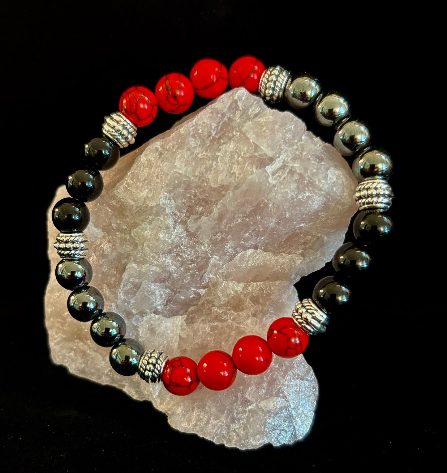 🖤❤️ Natural Stone Beaded Bracelet – 8mm Retro Unisex Design for Large Wrists