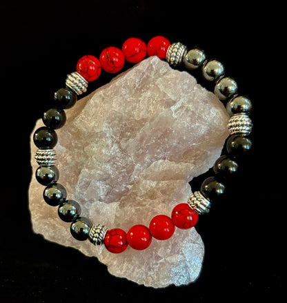 🖤❤️ Natural Stone Beaded Bracelet – 8mm Retro Unisex Design for Large Wrists