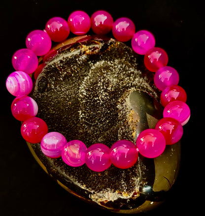 ❤️ Rose Red Striped Agate Beaded Bracelet – 10mm Natural Stone for Large Wrists