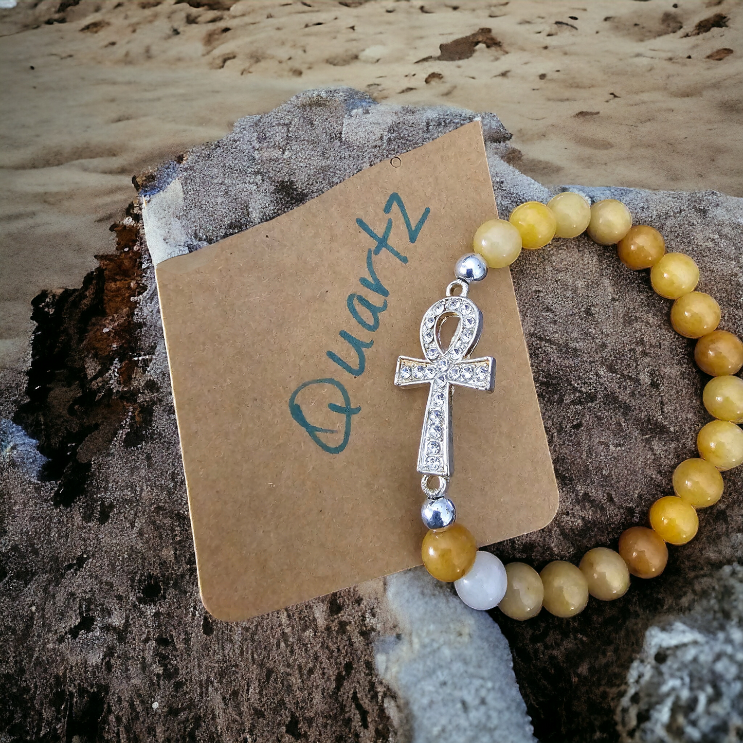 Clear Quartz Bracelet with Rhinestone Ankh