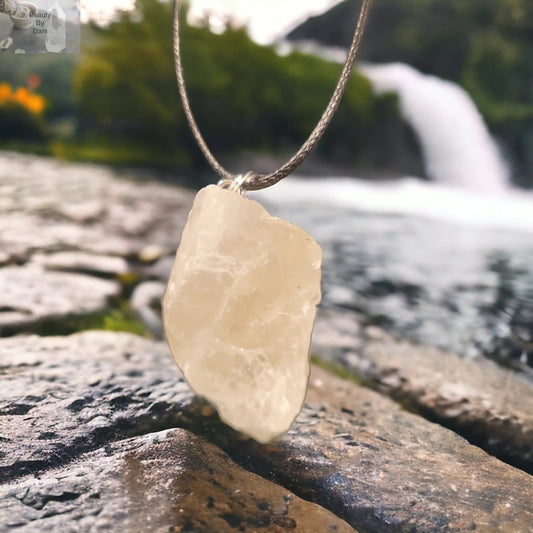 Clear Quartz Pendant Necklace on Leather Cord