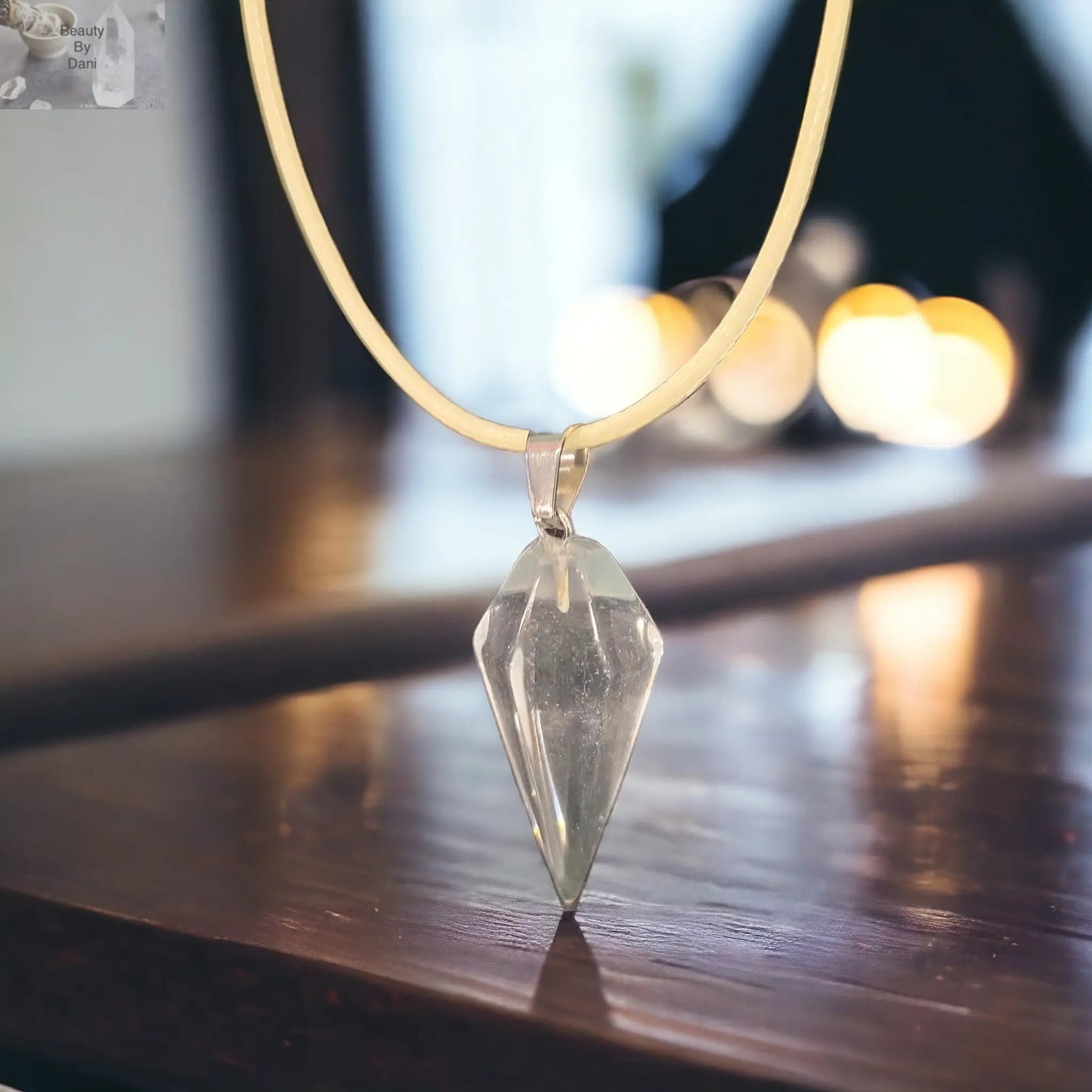 Clear Quartz Pendant Necklace on Leather Cord