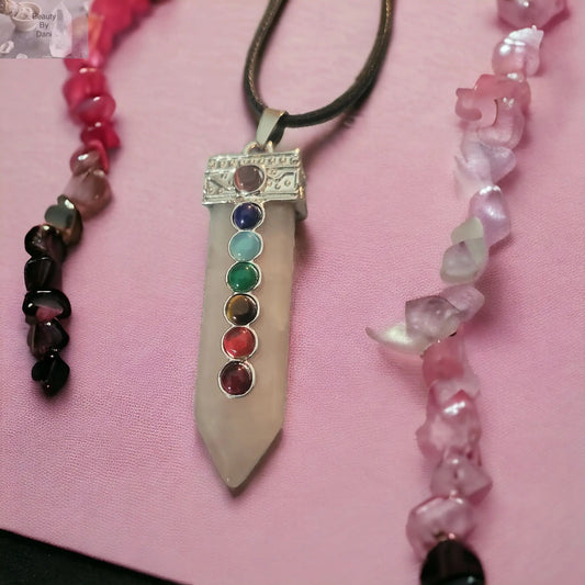 Rose Quartz Chakra Necklace with Leather Cord