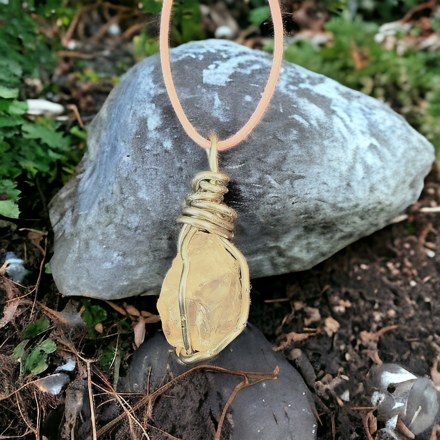 Rose Quartz Necklace with Stainless Steel Wrap
