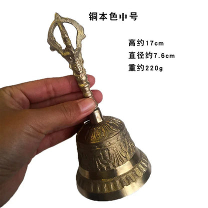 100% Brass Handicraft Large Engraved Hand BellProduces Loud and Clear Sound School Meditation Church Bronze Bell Creative Gift