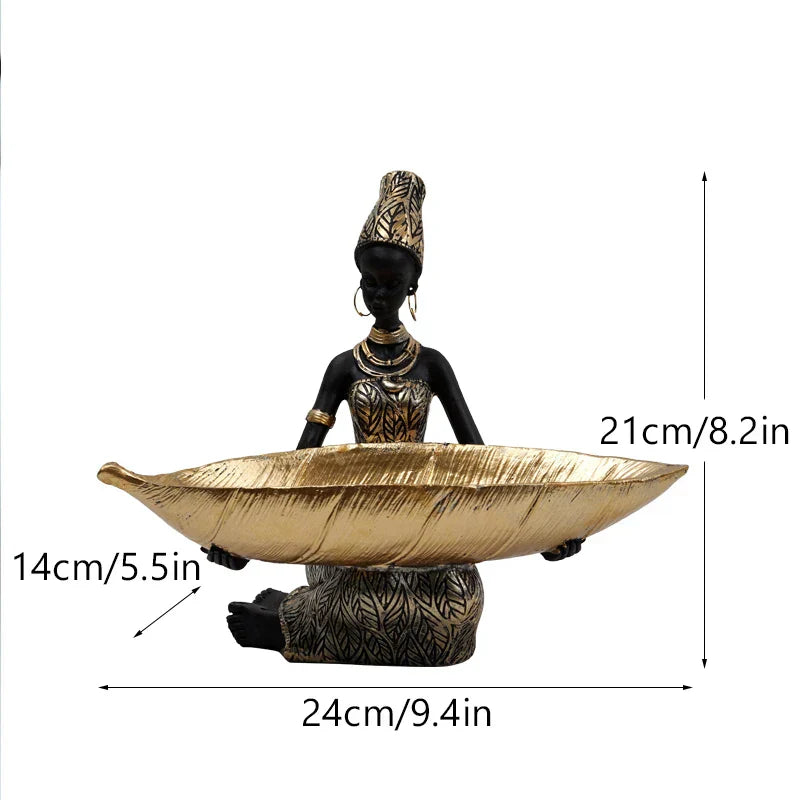 DecorBites™ Black Woman Resin Statue: Exotic Desktop Decor & Storage Container