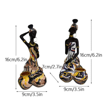 DecorBites™ Black Woman Candlestick: African Exotic Statue for Interior Decor & Desktop Accessories