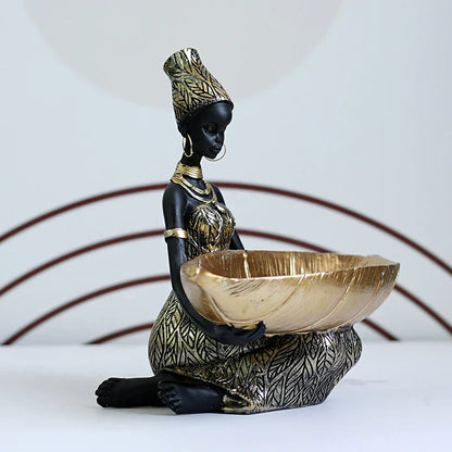 DecorBites™ Black Woman Resin Statue: Exotic Desktop Decor & Storage Container