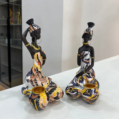 DecorBites™ Black Woman Candlestick: African Exotic Statue for Interior Decor & Desktop Accessories