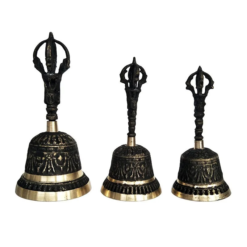 100% Brass Handicraft Large Engraved Hand BellProduces Loud and Clear Sound School Meditation Church Bronze Bell Creative Gift