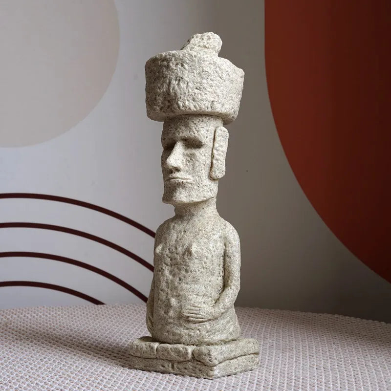 DecorBites™ Easter Island Moai Pukao Statue Figurine Home Office Decoration Living Room Decor Shelf