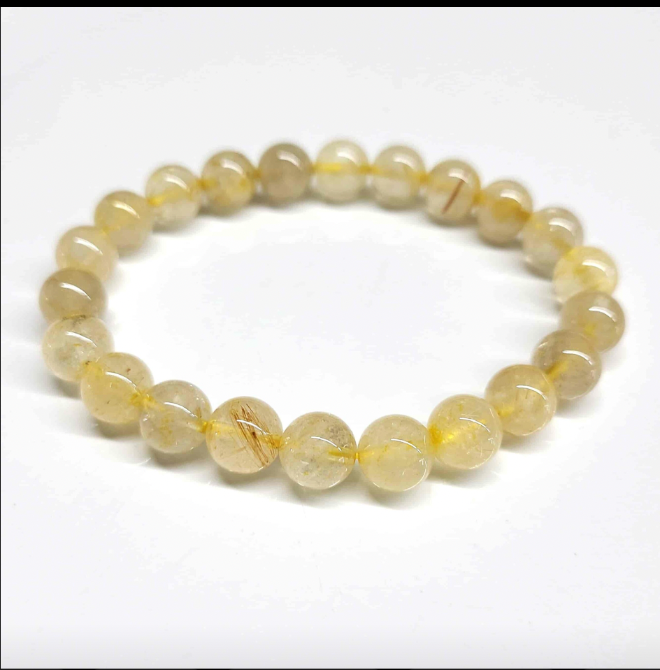 Rutilated Quartz Round Bead Bracelet 10mm - Spiritual Illumination