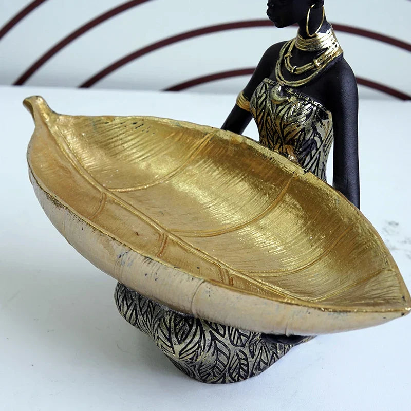 DecorBites™ Black Woman Resin Statue: Exotic Desktop Decor & Storage Container