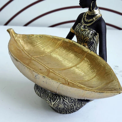 DecorBites™ Black Woman Resin Statue: Exotic Desktop Decor & Storage Container