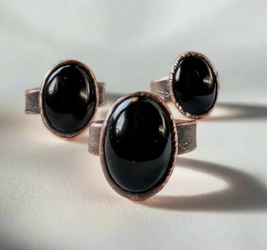 Black Onyx Statement Ring — Handcrafted Copper Talisman for Grounded Strength