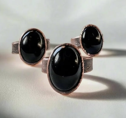 Black Onyx Statement Ring — Handcrafted Copper Talisman for Grounded Strength