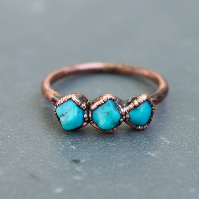 Raw Turquoise Ring — Handcrafted Copper Talisman for Grounding Confidence
