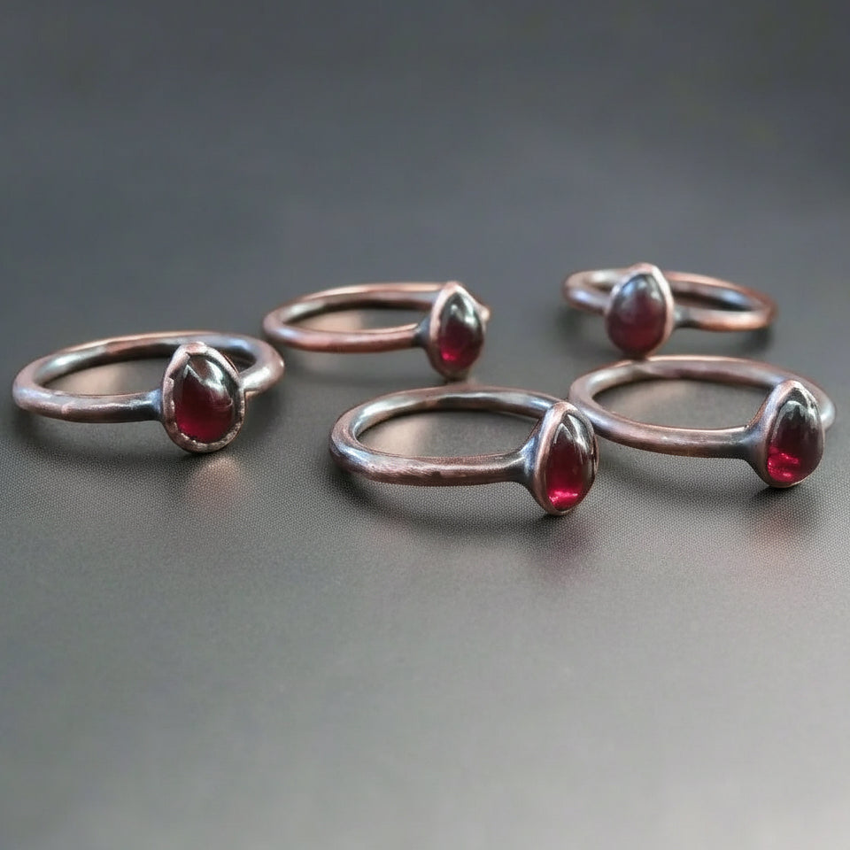 Garnet Ring Handcrafted Copper Talisman For Fiery Vitality
