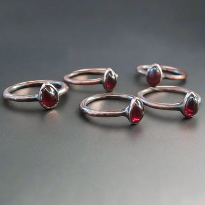 Garnet Ring Handcrafted Copper Talisman For Fiery Vitality