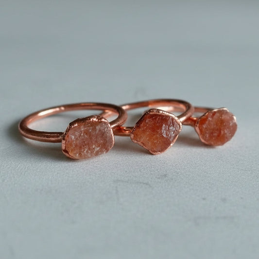 Raw Sunstone Ring — Handcrafted Copper Talisman for Joyful Confidence