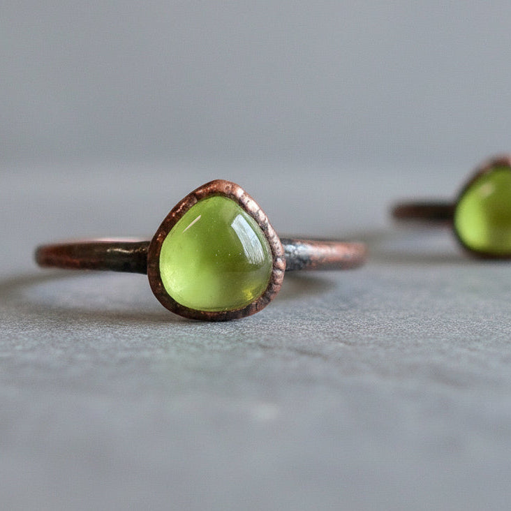Peridot Ring Handcrafted Copper Talisman For Renewal In Everyday Ritual