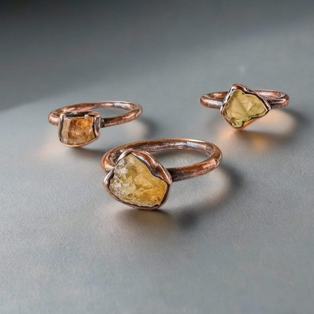 Imperial Topaz Crystal Ring Handcrafted Copper Talisman Jewelry for Daily Grounding
