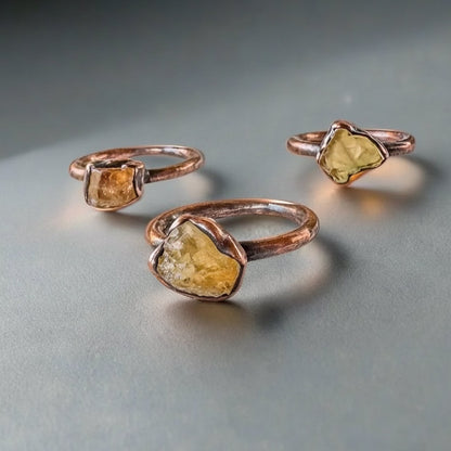 Imperial Topaz Crystal Ring Handcrafted Copper Talisman Jewelry for Daily Grounding