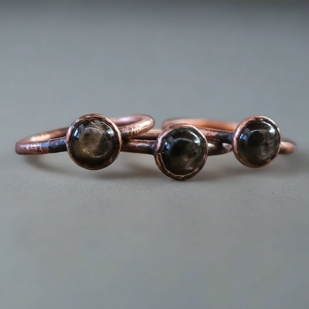 Black Moonstone Ring — Handcrafted Copper Talisman for Inner Intuition