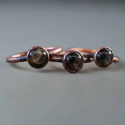 Black Moonstone Ring — Handcrafted Copper Talisman for Inner Intuition