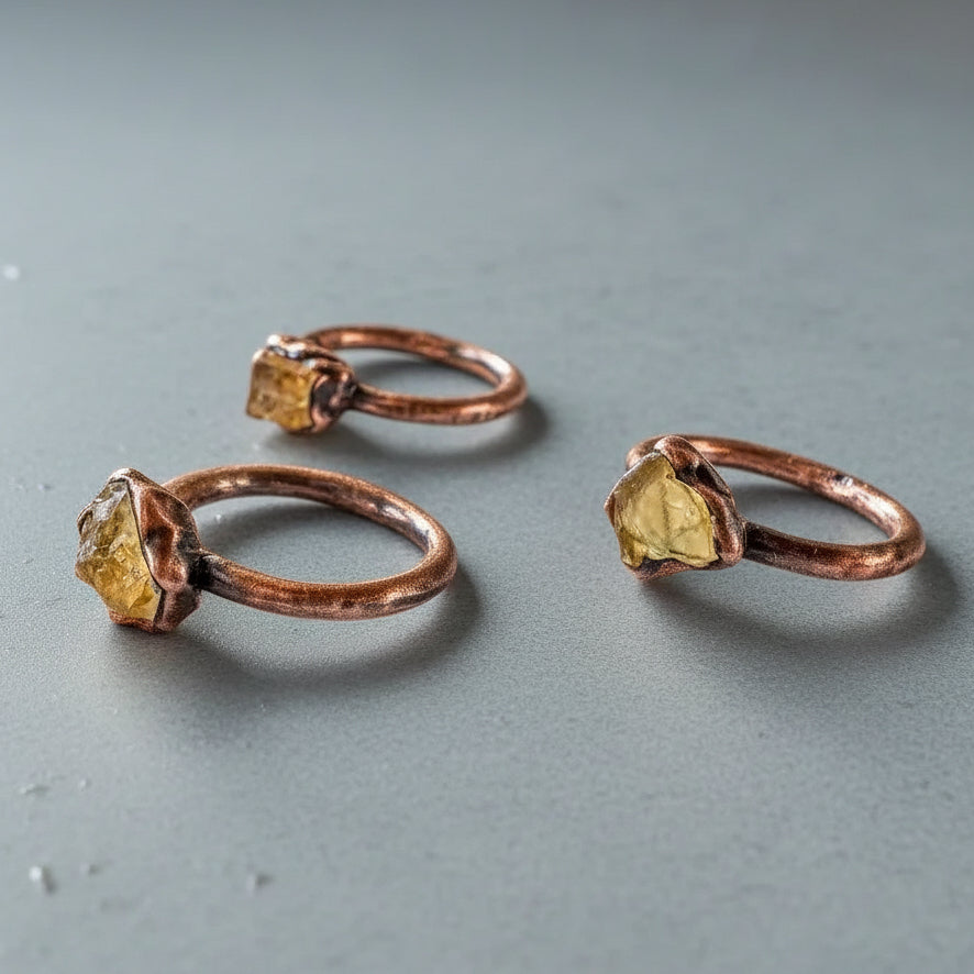 Imperial Topaz Crystal Ring Handcrafted Copper Talisman Jewelry for Daily Grounding