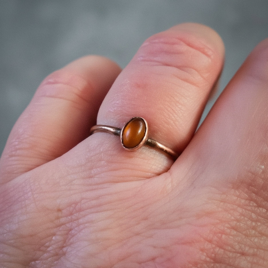Amber Copper Ring — Handcrafted Crystal Jewelry Talisman for Warmth