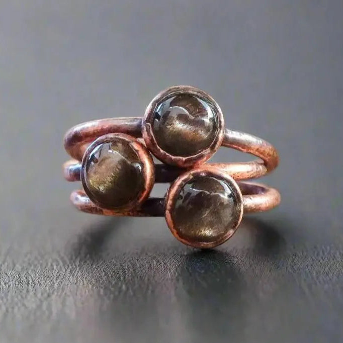 Black Moonstone Ring — Handcrafted Copper Talisman for Inner Intuition
