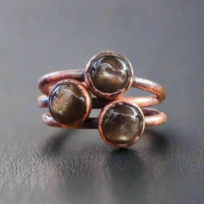 Black Moonstone Ring — Handcrafted Copper Talisman for Inner Intuition