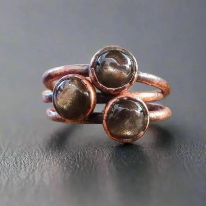Black Moonstone Ring — Handcrafted Polished Copper Talisman for Intuition