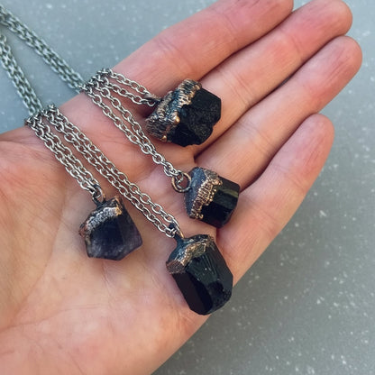 Raw Black Tourmaline Necklace — Handcrafted Copper Talisman for Grounding