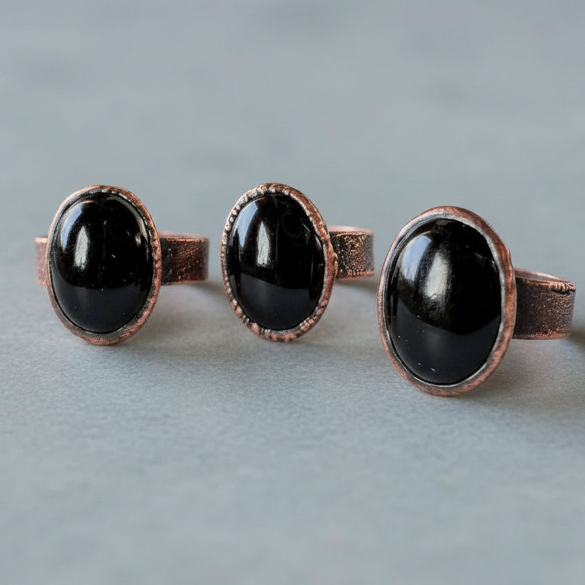 Black Onyx Statement Ring — Handcrafted Copper Talisman for Grounded Strength