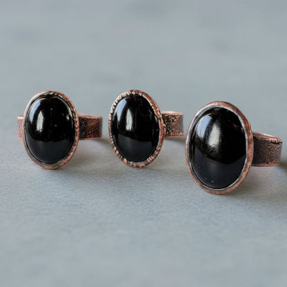 Black Onyx Statement Ring — Handcrafted Copper Talisman for Grounded Strength