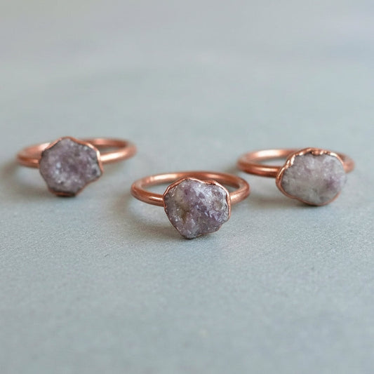 Handcrafted Copper Lepidolite Ring - Everyday Jewelry For Calm
