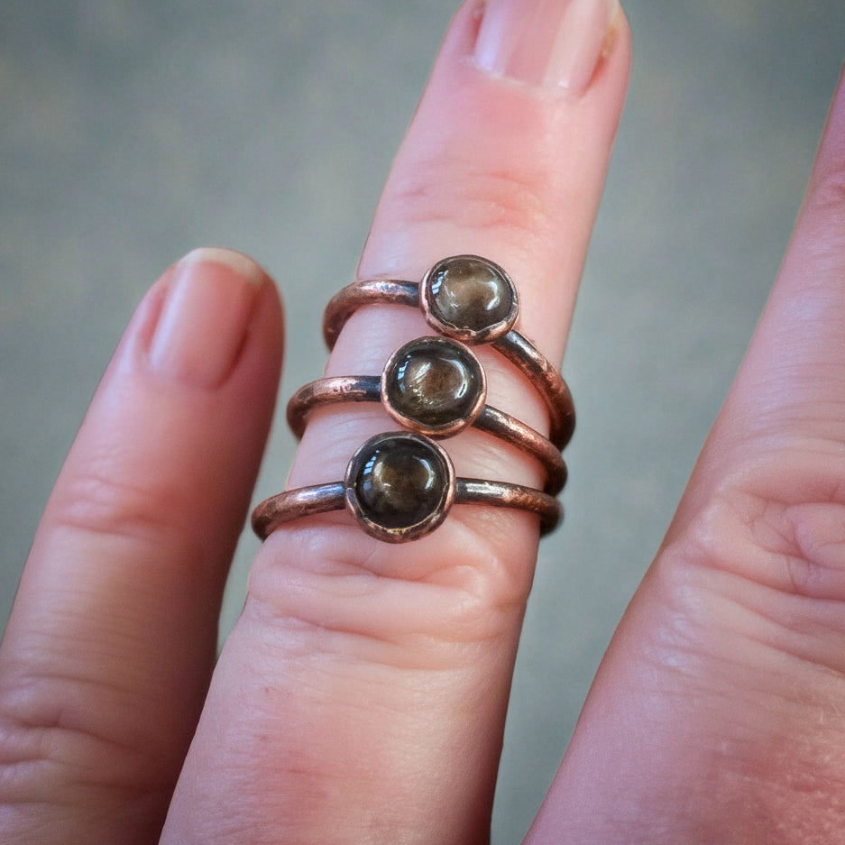 Black Moonstone Ring — Handcrafted Copper Talisman for Inner Intuition