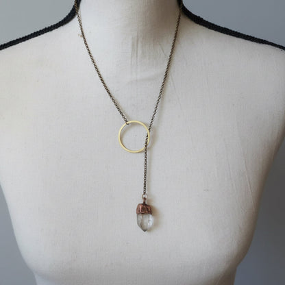 Quartz Lariat Necklace Handcrafted Copper Talisman For Clarity Jewelry