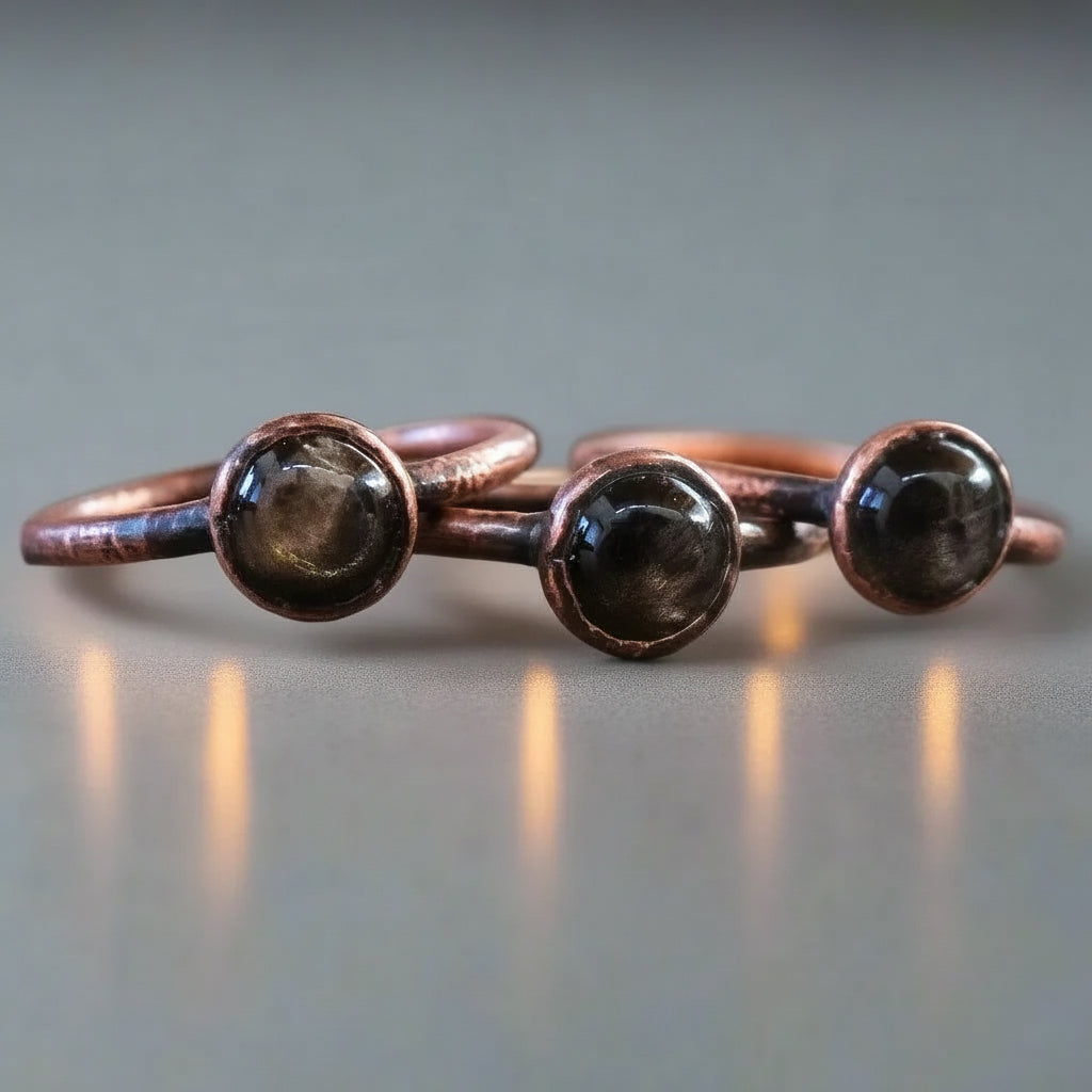 Black Moonstone Ring — Handcrafted Copper Talisman for Inner Intuition