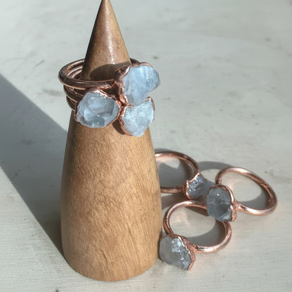 Raw Celestite Ring - Handcrafted Copper Talisman for Calm Clarity