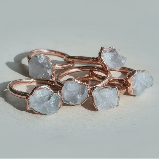 Raw Celestite Ring - Handcrafted Copper Talisman for Calm Clarity