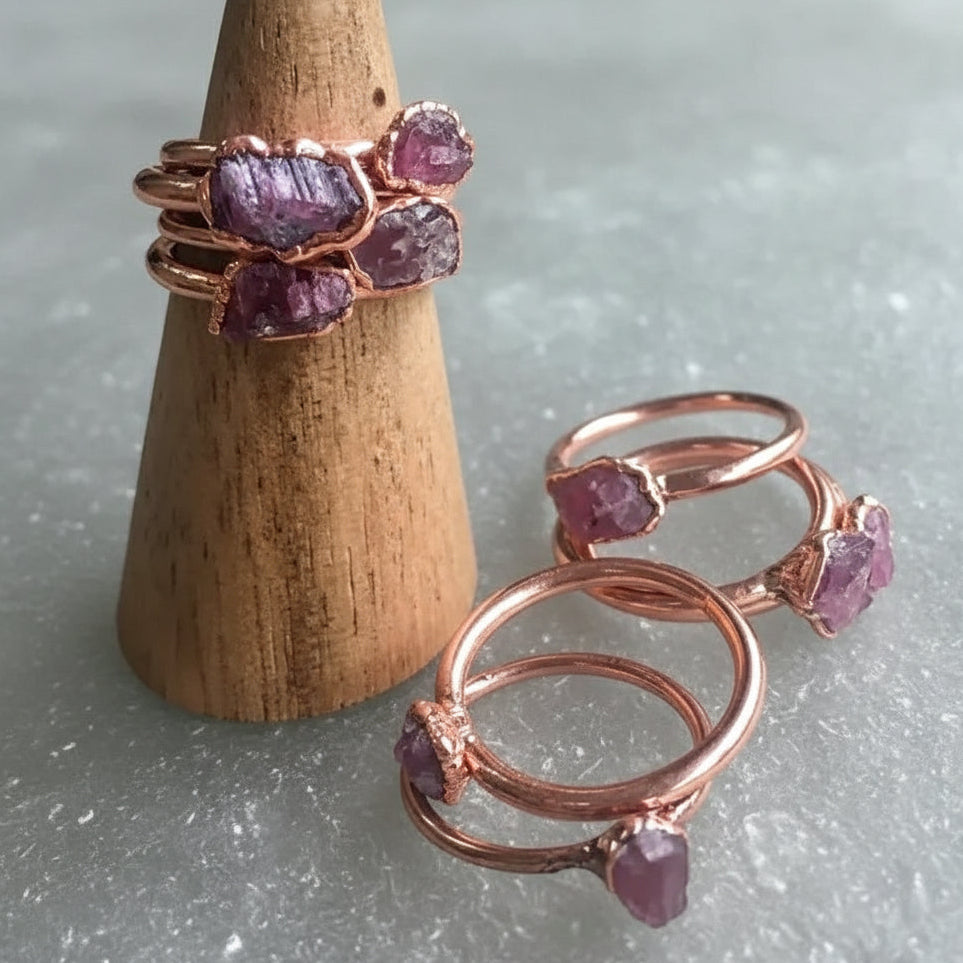 Pink Tourmaline Ring - Handcrafted Copper Talisman for Calming Radiance