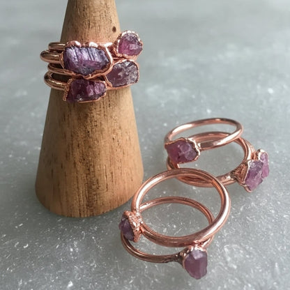 Pink Tourmaline Ring - Handcrafted Copper Talisman for Calming Radiance