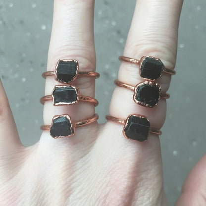 Raw Black Tourmaline Ring - Handcrafted Copper Talisman Grounding Jewelry