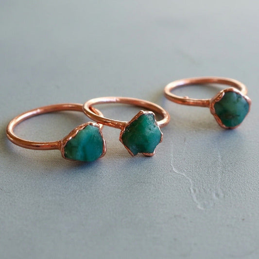 Raw Emerald Ring — Handcrafted Copper Talisman For Heart Healing Purposes