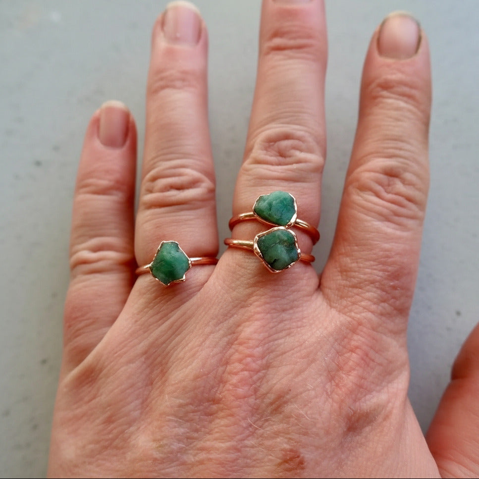 Raw Emerald Ring — Handcrafted Copper Talisman For Heart Healing Purposes
